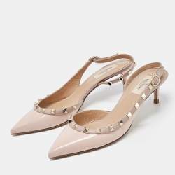 Valentino Beige Patent and Leather Rockstud Slingback Pumps Size 38.5