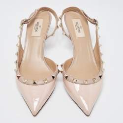 Valentino Beige Patent and Leather Rockstud Slingback Pumps Size 38.5