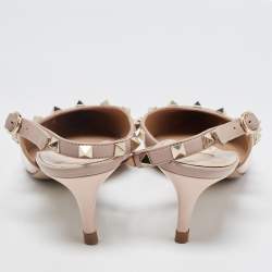 Valentino Beige Patent and Leather Rockstud Slingback Pumps Size 38.5