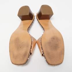 Pre Owned Valentino Rose Gold Leather Soul Rockstud Slide Sandals Size 39