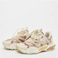 Pre Owned Valentino Multicolor Mesh and Leather Camouflage Bounce Trainer Sneakers Size 37.5