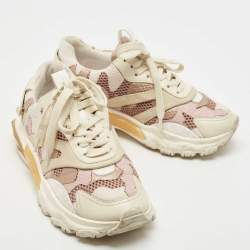 Pre Owned Valentino Multicolor Mesh and Leather Camouflage Bounce Trainer Sneakers Size 37.5