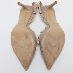 Pre Owned Valentino Beige Leather Rockstud  Slingback Pumps Size 37 