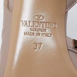 Pre Owned Valentino Beige Leather Rockstud  Slingback Pumps Size 37 