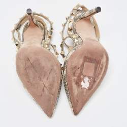 Pre Owned Valentino Multicolor Leather Crystal Embellished Rockstud  Ankle Strap Pumps Size 36