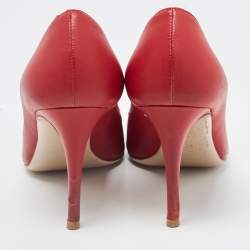 Pre Owned Valentino Red Leather Floral Peep Toe Pumps Size 37