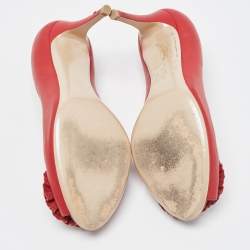 Pre Owned Valentino Red Leather Floral Peep Toe Pumps Size 37