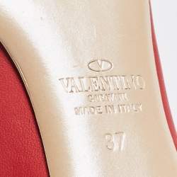 Pre Owned Valentino Red Leather Floral Peep Toe Pumps Size 37