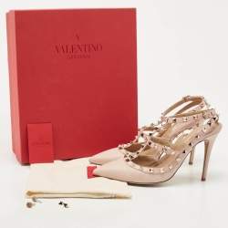 Pre Owned Valentino Pink Leather Rockstud  Slingback Pumps Size 39