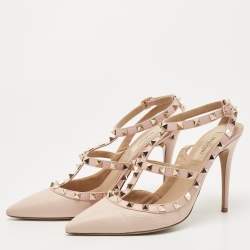 Pre Owned Valentino Pink Leather Rockstud  Slingback Pumps Size 39