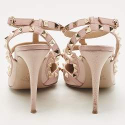 Pre Owned Valentino Pink Leather Rockstud  Slingback Pumps Size 39
