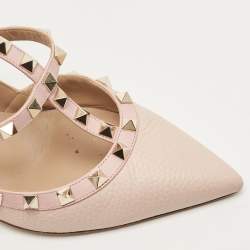 Pre Owned Valentino Pink Leather Rockstud  Slingback Pumps Size 39