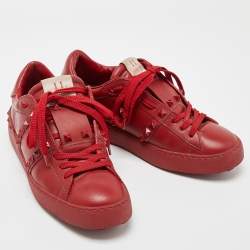 Pre Owned Valentino Red Leather Rockstud Untitled Sneakers Size 37