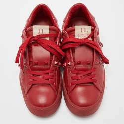 Pre Owned Valentino Red Leather Rockstud Untitled Sneakers Size 37