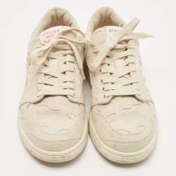 Pre Owned Valentino Beige Canvas Atelier Camouflage Edition Low Top Sneakers Size 37