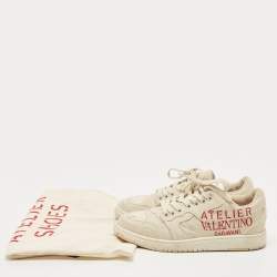 Pre Owned Valentino Beige Canvas Atelier Camouflage Edition Low Top Sneakers Size 37