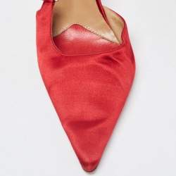 Pre Owned Valentino Red Satin Pointed Toe Slingback Pumps Size 39 