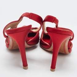 Pre Owned Valentino Red Satin Pointed Toe Slingback Pumps Size 39 