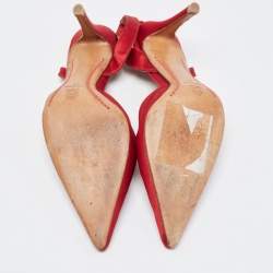 Pre Owned Valentino Red Satin Pointed Toe Slingback Pumps Size 39 