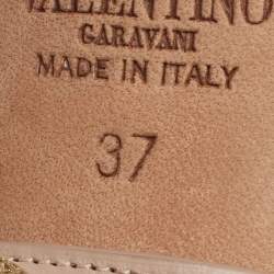 Pre Owned Valentino Metallic Bronze/Beige Leather Rockstud Ankle Strap Sandals Size 37