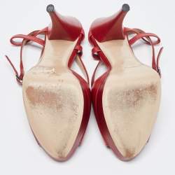 Pre Owned Valentino Red Leather Slingback Peep Toe Sandals Size 37.5