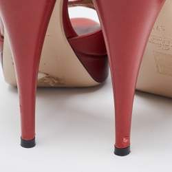 Pre Owned Valentino Red Leather Slingback Peep Toe Sandals Size 37.5