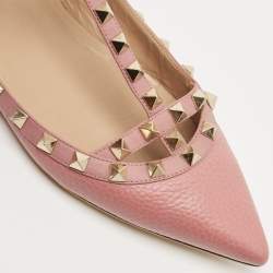 مملوكة مسبقًا Valentino Pink Leather Rockstud Ballet Flats Size 39
