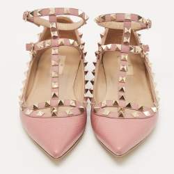 مملوكة مسبقًا Valentino Pink Leather Rockstud Ballet Flats Size 39