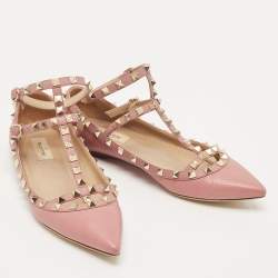 مملوكة مسبقًا Valentino Pink Leather Rockstud Ballet Flats Size 39