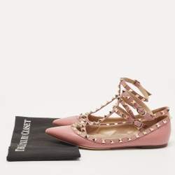 مملوكة مسبقًا Valentino Pink Leather Rockstud Ballet Flats Size 39