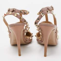 Pre Owned Valentino Beige Leather Rockstud Buckle Strap Pumps Size 40