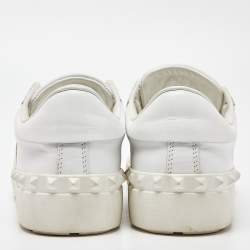 Pre Owned Valentino White/Gold Leather Rockstud Low Top Open Sneakers Size 39.5