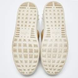 Pre Owned Valentino White/Gold Leather Rockstud Low Top Open Sneakers Size 39.5