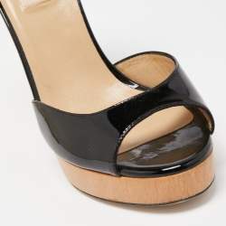 Valentino Black Patent Leather Wedge Platform Ankle Strap Sandals Size 38