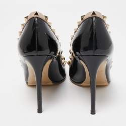 Pre Owned Valentino Black/Beige Leather and Patent  Rockstud  Pumps Size 38