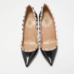 Pre Owned Valentino Black/Beige Leather and Patent  Rockstud  Pumps Size 38