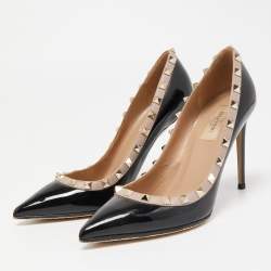 Pre Owned Valentino Black/Beige Leather and Patent  Rockstud  Pumps Size 38
