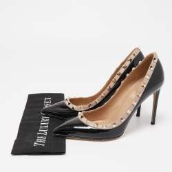 Pre Owned Valentino Black/Beige Leather and Patent  Rockstud  Pumps Size 38