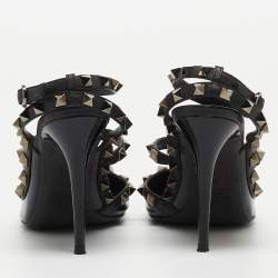 Pre Owned Valentino Black Patent and Leather Rockstud Caged Pumps Size 36