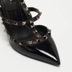 Pre Owned Valentino Black Patent and Leather Rockstud Caged Pumps Size 36
