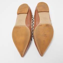 Pre Owned Valentino Brown Patent Leather Rockstud Ballet Flats Size 36