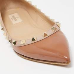 Pre Owned Valentino Brown Patent Leather Rockstud Ballet Flats Size 36