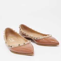Pre Owned Valentino Brown Patent Leather Rockstud Ballet Flats Size 36