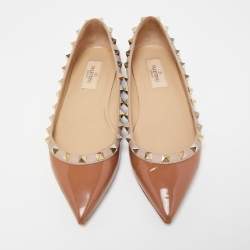 Pre Owned Valentino Brown Patent Leather Rockstud Ballet Flats Size 36