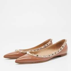 Pre Owned Valentino Brown Patent Leather Rockstud Ballet Flats Size 36