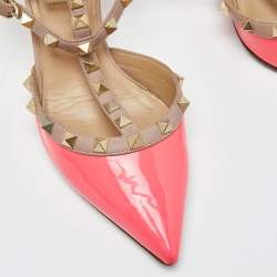 Pre Owned Valentino Pink/Beige Leather and Patent Rockstud Pumps Size 37.5