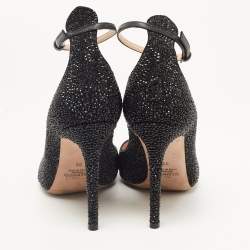 Pre Owned Valentino Black Leather Crystal Embellished Tango Pumps Size 39