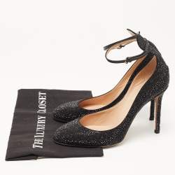 Pre Owned Valentino Black Leather Crystal Embellished Tango Pumps Size 39