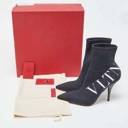 Pre Owned Valentino Black Black Nylon VLTN Pointed Toe Ankle Booties Size 40