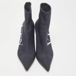 Pre Owned Valentino Black Black Nylon VLTN Pointed Toe Ankle Booties Size 40